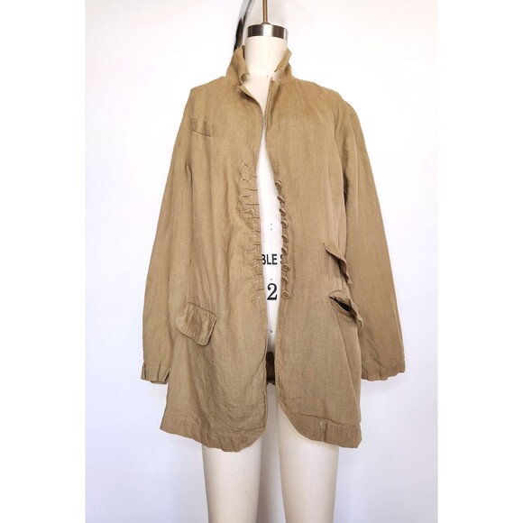 Green Sage Linen Jacket Blazer by Sue Wong -Green Linen Duster - Made in USA S M - Picture 2 of 10